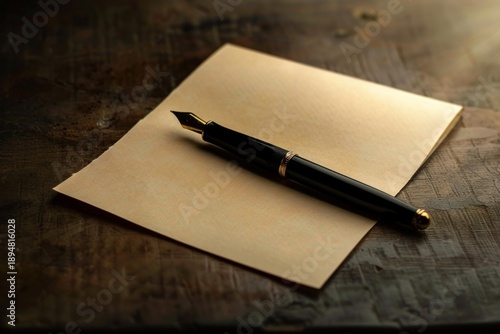 Elegant fountain pen lies on a blank sheet of antique paper, inviting the viewer to imagine the stories waiting to be written