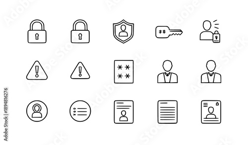 Minimal thin line security access control icons set warning vector
