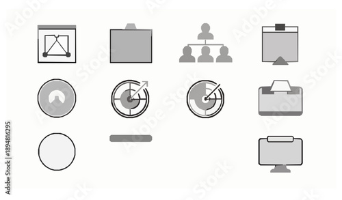 Bold outline PMO business strategy icons set project management vector
