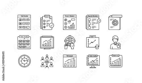 Minimal thin line project management office icons set business PMO vector