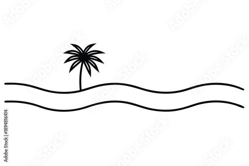 ultra minimal beach horizon strip  single palm sil
