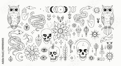 Set of 30 mystical and occult vector icons