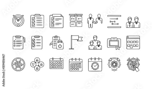 Business project management office outline icons set PMO workflow vector