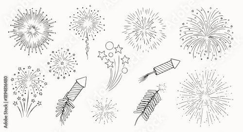 Set of 12 fireworks icons vector illustrations