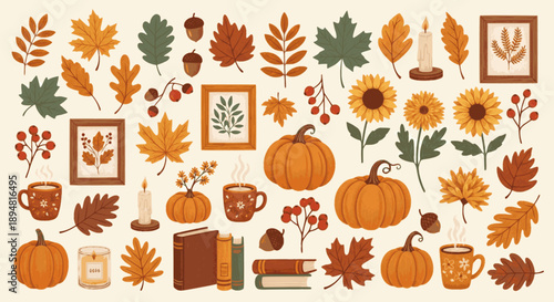 Autumn leaves and pumpkins vector illustration