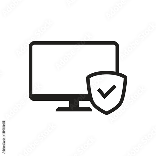 Solid monitor security shield check icon