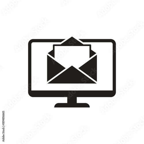 Solid monitor open email message icon