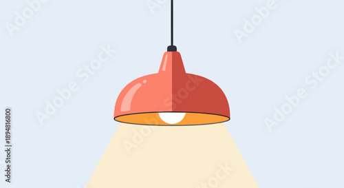 A hanging red lamp casts a warm, glowing light downwards