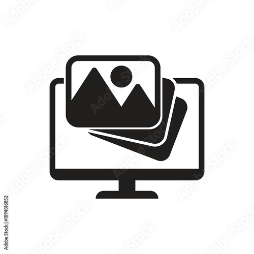 Solid monitor photo album gallery icon
