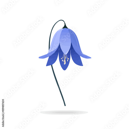 2D flat vector illustration of Bluebell, clean and minimal icon style, isolated on white background.