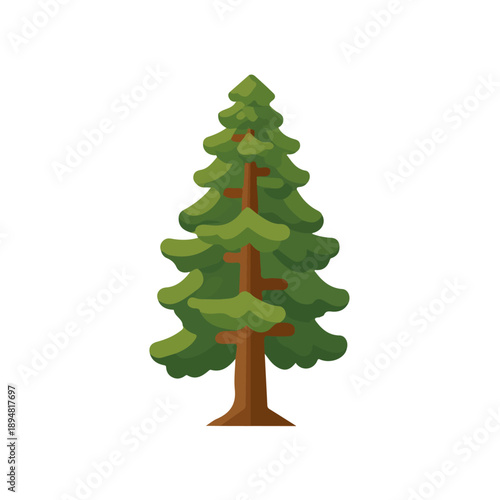 Modern flat 2D vector illustration of Sequoia Tree, clean and minimal design, isolated on white background.