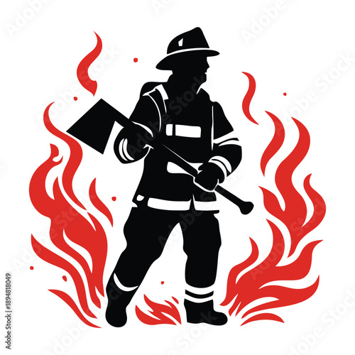 Wallpaper Mural Firefighter Silhouette Holding Axe Surrounded By Flames Torontodigital.ca