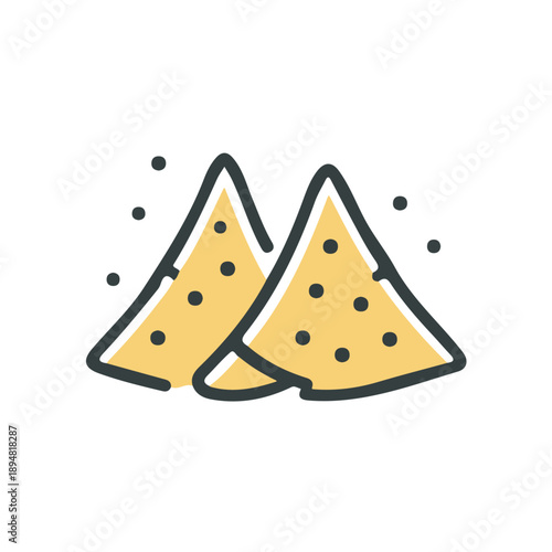 Minimal 2D vector illustration of Samosas in flat icon style on a plain white background.