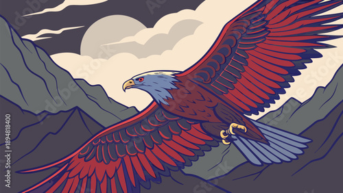 Majestic golden winged eagle soars through mountains symbolizing freedom and power