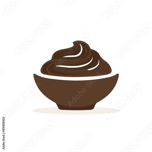 Chocolate Mousse, 2D flat vector illustration, simple and modern style, isolated on a plain white background.