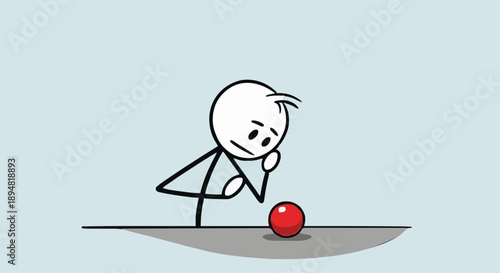 Stick figure contemplating a red ball decision.