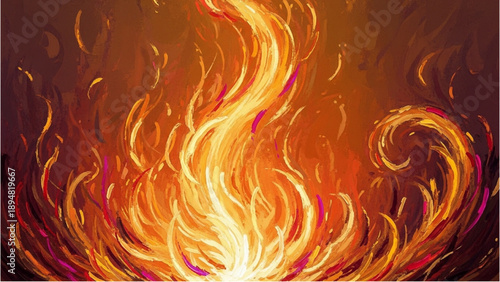 Vibrant flames dancing in the darkness, illustrating intense heat and energy, captured from a close-up viewpoint