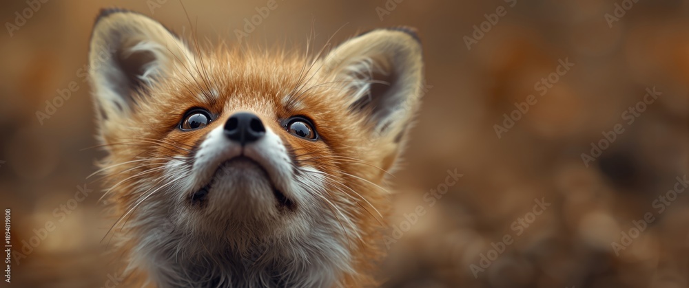 Fototapeta premium Upward Gazing Baby Red Fox Close-Up