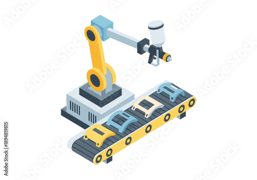 Industrial robotic arm assembly line machinery in automated manufacturing process