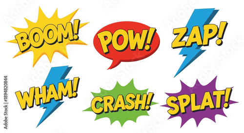 Colorful Comic Book Sound Effects and Onomatopoeia.