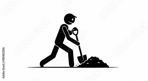 Stick figure digging with a shovel in dirt.