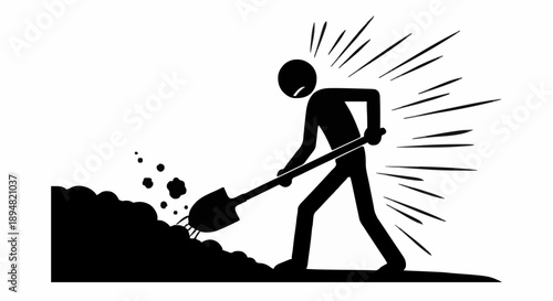 Stick figure digging with a shovel in dirt.