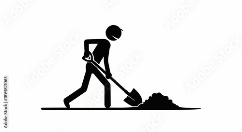 Stick figure digging with shovel in dirt.