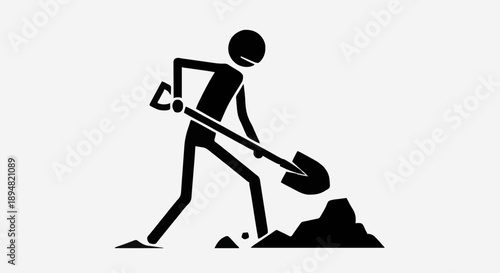 Stick figure digging with shovel in dirt.