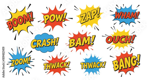 Colorful Comic Book Sound Effects Explosion.