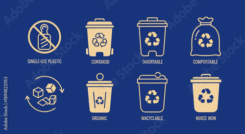 Waste Management Icons for Recycling and Sustainability.