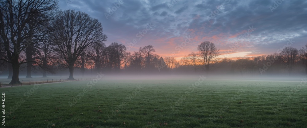 Obraz premium Grantham parkland featuring misty mornings and grass trees