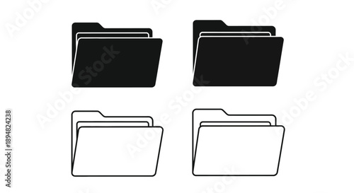 Four folder icons two black and two white simple design silhouette