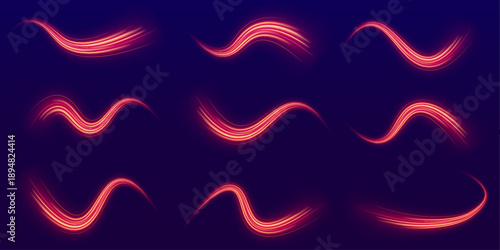 Neon motion trails expand through darkness, generating powerful digital energy and dynamic visual impact. vector