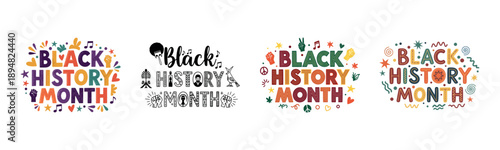 Black history month celebration designs with colorful elements