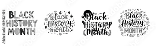 Black history month typography designs with creative elements