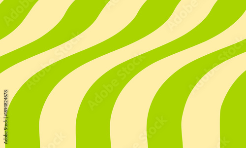 Green and white curved wavy stripes creating smooth flowing retro pattern with organic waves and 3D dimensional effect for modern abstract graphic background