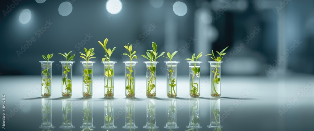 Naklejka premium In vitro experiment involving small plants in a genetic engineering lab