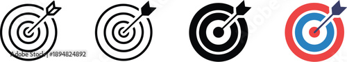 Target icons set goal symbol collection simple target with arrow darts icon hitting the bullseye line flat style