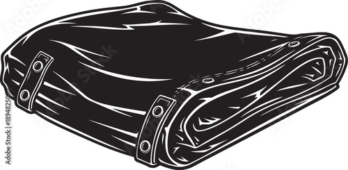 Black Leather Bag Rolled Up with Metal Buckles Closeup