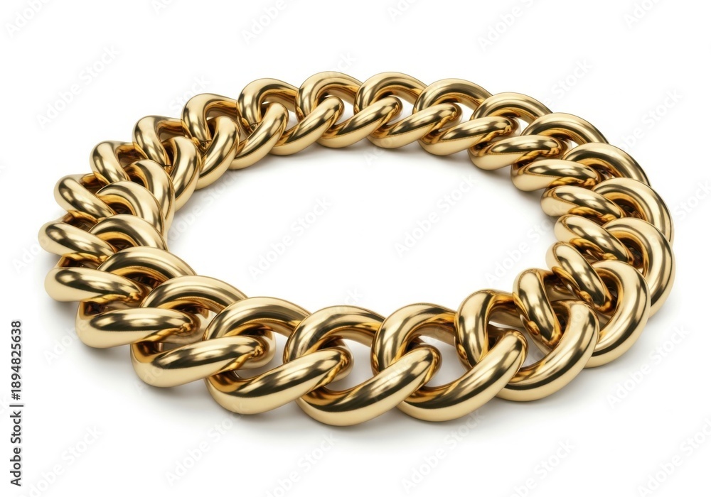 Naklejka premium Gold chain bracelet with thick interlocking links isolated on white background