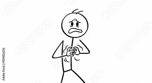 Stick figure expressing fear and anxiety with hands clasped.