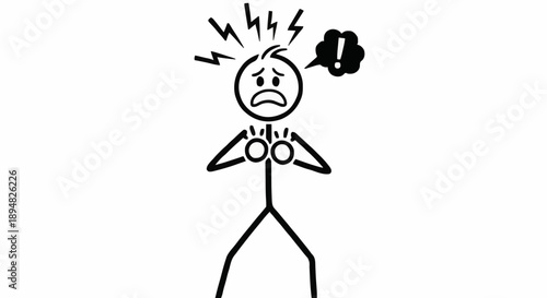 Stick figure expressing fear and anxiety with lightning bolts and exclamation mark.