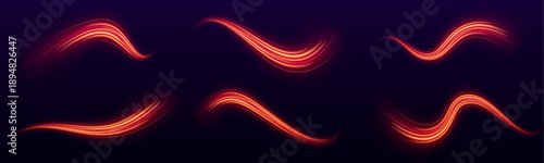 High-speed light waves race through darkness, leaving radiant trails and creating a powerful sense of motion. vector