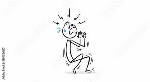 Stick figure experiencing fear and anxiety with lightning bolts above head.