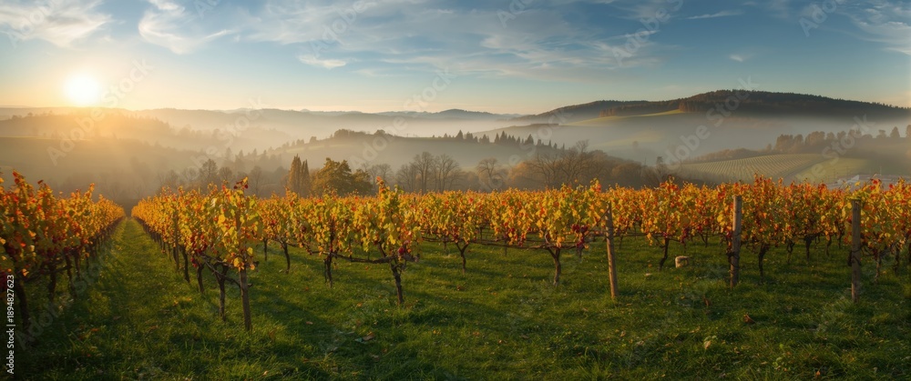 Fototapeta premium Beautiful Gamlitz vineyard landscape in South Styria featuring Grape hills in autumn at the popular Eckberg resort. Situated in Leibnitz, Austria, Europe