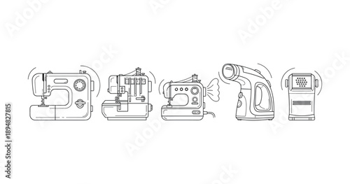 Line art sewing machine and garment care appliance set with different models