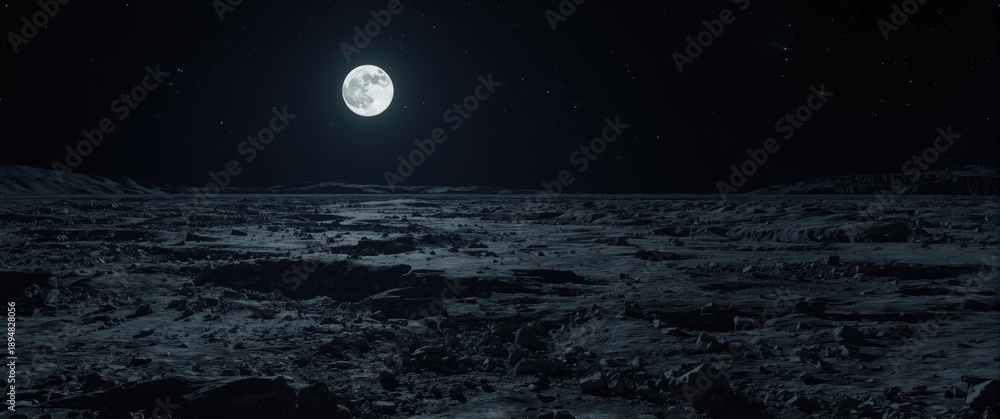 Fototapeta premium Lunar surface bathed in the light of the full moon