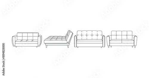 Set of four modern sofa sketches featuring various styles and designs