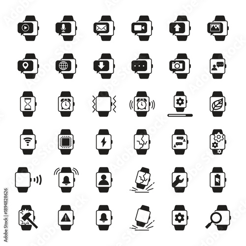Mega collection smartwatch solid glyph icons bundle