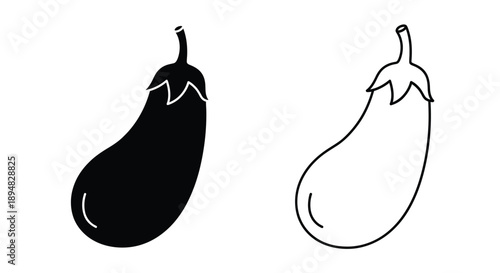 Two eggplant depictions one solid and one outlined in a simple silhouette